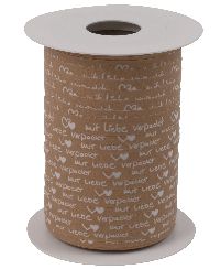 Polyband Mit Liebe verpackt HELLBRAUN 8169 Ringelband 10mm  150Meter Ziehband