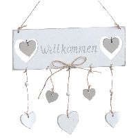 Holzschild Willkommen mit Herz Vintage weiss-taupe  70274 22x7,5x32,5cm (LxBxH)